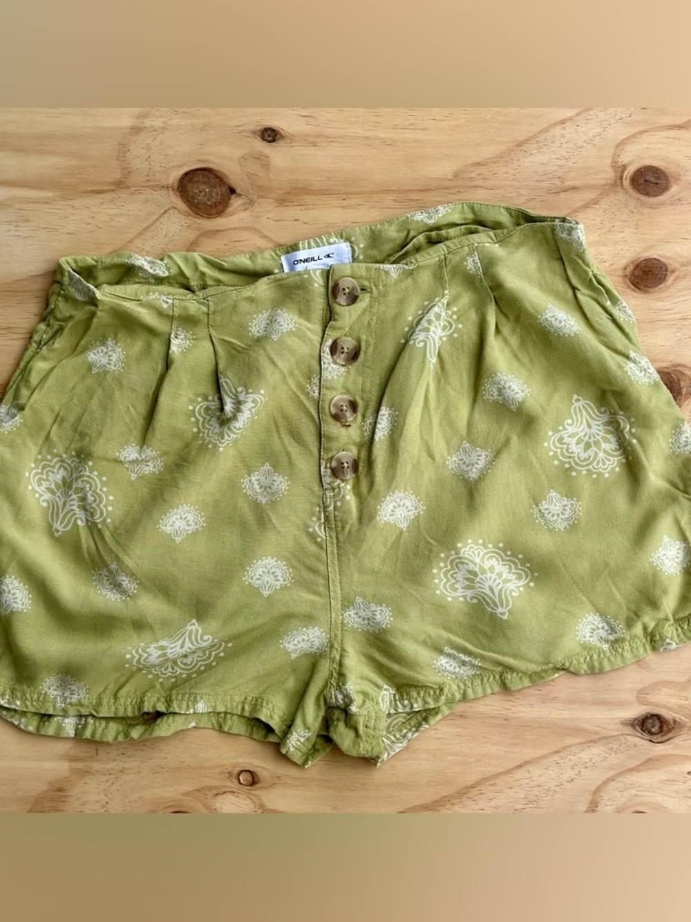 O'Neill Olive Green Paisley-Print High Waist Shorts